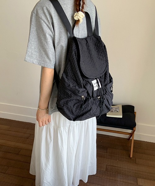 c.u.l(シーユーエル)の「A4収納可 チェック柄 バックパック リュック cula1391(バックパック/リュック・レディース・ブラック/グレー・FREE)」の7枚目の写真