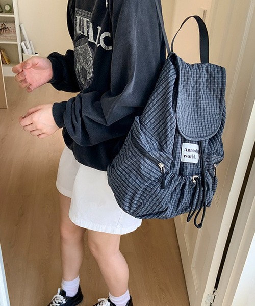 c.u.l(シーユーエル)の「A4収納可 チェック柄 バックパック リュック cula1391(バックパック/リュック・レディース・ブラック/グレー・FREE)」の9枚目の写真
