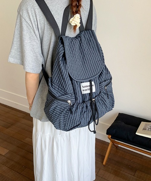 c.u.l(シーユーエル)の「A4収納可 チェック柄 バックパック リュック cula1391(バックパック/リュック・レディース・ブラック/グレー・FREE)」の12枚目の写真