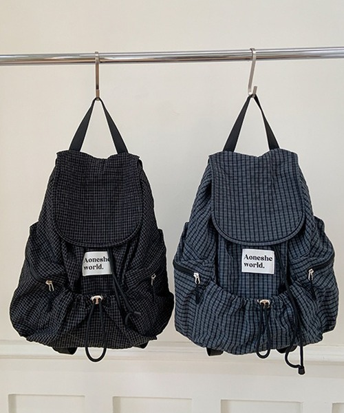c.u.l(シーユーエル)の「A4収納可 チェック柄 バックパック リュック cula1391(バックパック/リュック・レディース・ブラック/グレー・FREE)」の13枚目の写真