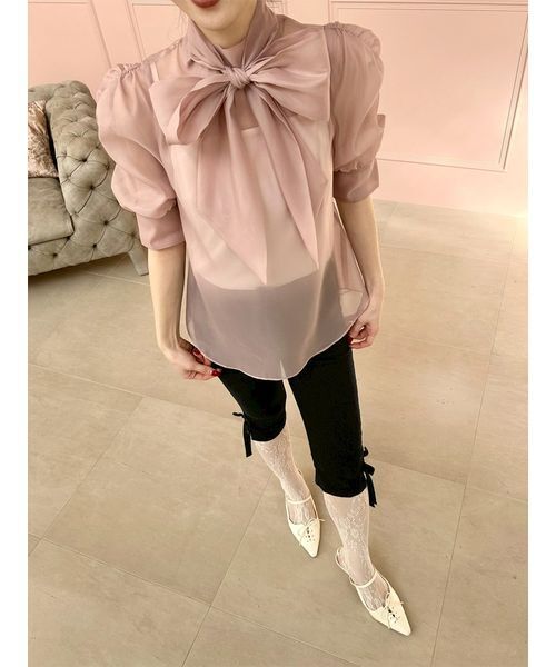LILY BROWN（リリーブラウン）の「オーガンザボウタイブラウス（シャツ/ブラウス・レディース・アイボリー/その他/チャコールグレー/ピンク・F）」の4枚目の写真