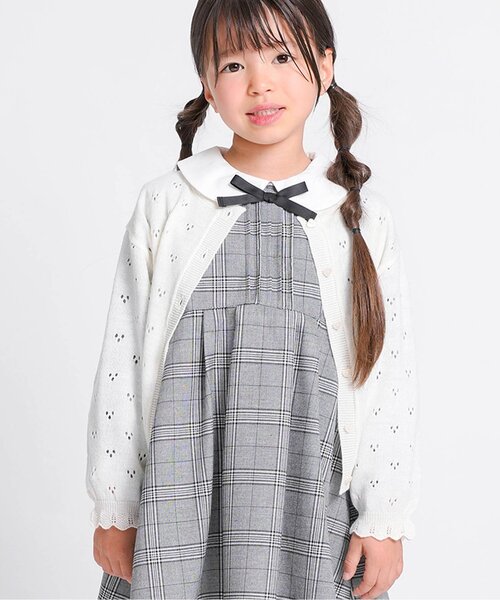 Seraph(セラフ)の「【洗える】ハート柄編みカーディガン_ジュニア対応(カーディガン/ボレロ・キッズ・アイボリー/イエロー/ピンク・70/80/90/100/110/120/130/140)」の1枚目の写真