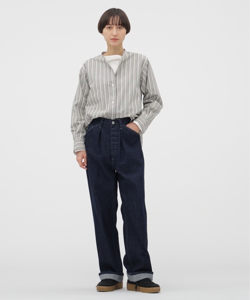 MHL.（エムエイチエル）の「PYJAMA STRIPE COTTON SHIRT（シャツ/ブラウス・レディース・グレー・1/2）」の2枚目の写真