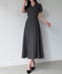 junoah（ジュノア）の「ベルト付きタックフレアノーカラーワンピース（ワンピース）」