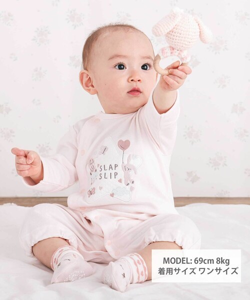 SLAP SLIP BABY(スラップスリップベビー)の「アニマルクマウサギ恐竜お星さまパッチ2WAYオールベビー(50~70cm)(ロンパース・キッズ・ブルー系その他/ピンク/ベージュ系その他・FREE)」の5枚目の写真