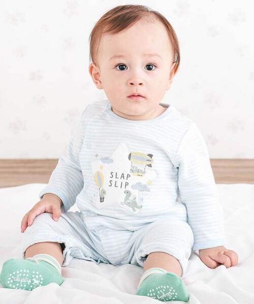 SLAP SLIP BABY(スラップスリップベビー)の「アニマルクマウサギ恐竜お星さまパッチ2WAYオールベビー(50~70cm)(ロンパース・キッズ・ブルー系その他/ピンク/ベージュ系その他・FREE)」の1枚目の写真
