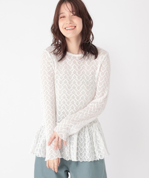 studio CLIP（スタディオクリップ）の「レースギャザー切り替えロングスリーブプルオーバー（Tシャツ/カットソー・レディース・アイボリー/オリーブ/ライトブルー/オフホワイト・FREE）」の2枚目の写真