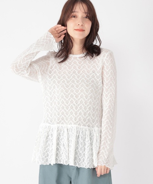 studio CLIP（スタディオクリップ）の「レースギャザー切り替えロングスリーブプルオーバー（Tシャツ/カットソー・レディース・アイボリー/オリーブ/ライトブルー/オフホワイト・FREE）」の5枚目の写真