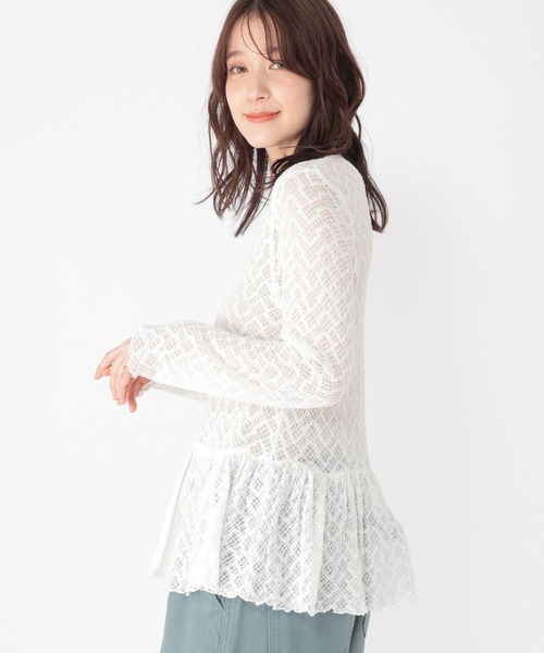 studio CLIP（スタディオクリップ）の「レースギャザー切り替えロングスリーブプルオーバー（Tシャツ/カットソー・レディース・アイボリー/オリーブ/ライトブルー/オフホワイト・FREE）」の6枚目の写真