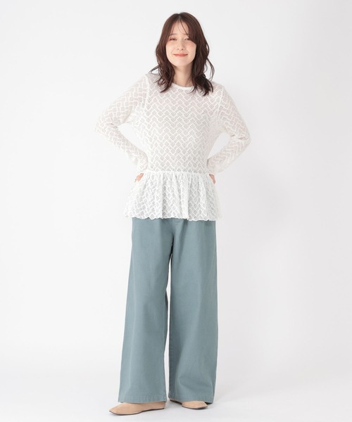 studio CLIP（スタディオクリップ）の「レースギャザー切り替えロングスリーブプルオーバー（Tシャツ/カットソー・レディース・アイボリー/オリーブ/ライトブルー/オフホワイト・FREE）」の9枚目の写真