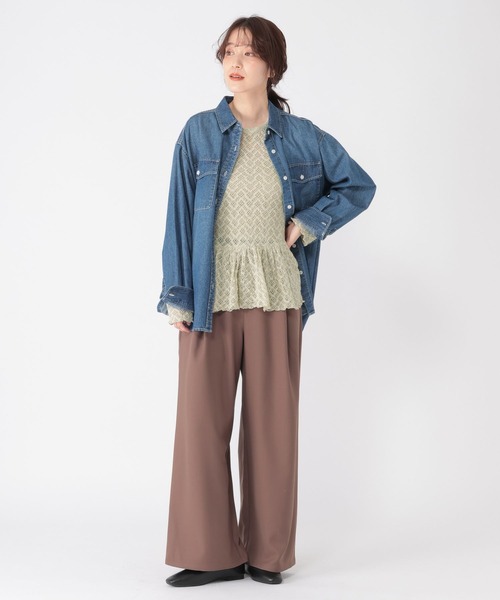 studio CLIP（スタディオクリップ）の「レースギャザー切り替えロングスリーブプルオーバー（Tシャツ/カットソー・レディース・アイボリー/オリーブ/ライトブルー/オフホワイト・FREE）」の19枚目の写真