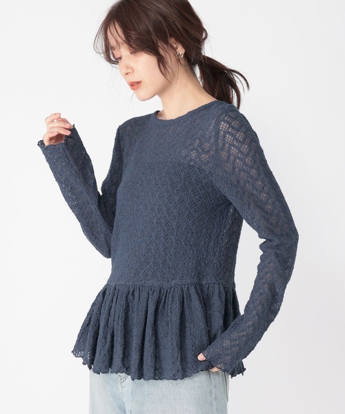 studio CLIP（スタディオクリップ）の「レースギャザー切り替えロングスリーブプルオーバー（Tシャツ/カットソー・レディース・アイボリー/オリーブ/ライトブルー/オフホワイト・FREE）」の21枚目の写真