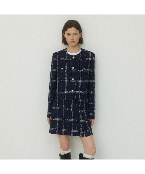 ATELIER NAIN(アトリエナイン)の「NAUV CHECK SET-UP TWEED JACKET(JK-2977)(その他アウター・レディース・ネイビー・S/M)」の1枚目の写真