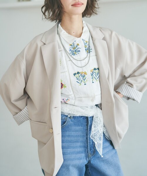 Remind me and forever（リマインドミーアンドフォーエバー）の「【nane】【India series】パッチワーク刺繍シャツブラウス（シャツ/ブラウス・レディース・オフホワイト/ブラック・FREE）」の3枚目の写真