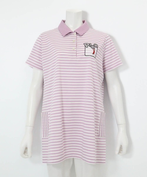 Picone CLUB(ピッコーネクラブ)の「ボーダー柄冷感ポロチュニック(ポロシャツ・レディース・ライトパープル/ネイビー/ベージュ・13号/11号/9号)」の21枚目の写真