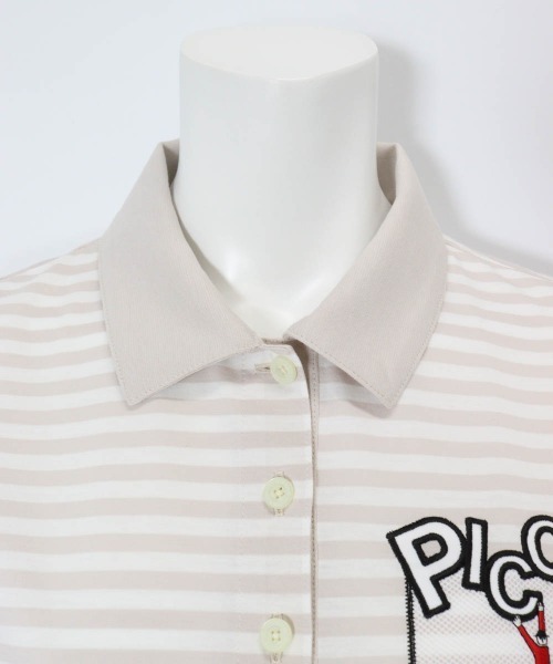Picone CLUB(ピッコーネクラブ)の「ボーダー柄冷感ポロチュニック(ポロシャツ・レディース・ライトパープル/ネイビー/ベージュ・13号/11号/9号)」の8枚目の写真