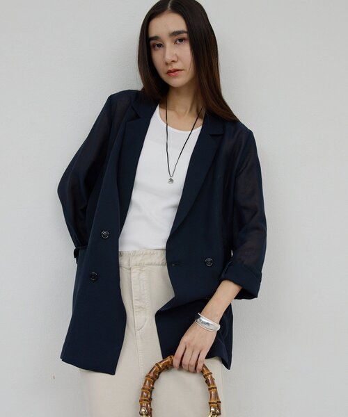 GALLARDAGALANTE（ガリャルダガランテ）の「【WEB限定】【サイズ展開あり】メッシュジャケット（テーラードジャケット・レディース・ネイビー/グレー・1/FREE）」の2枚目の写真