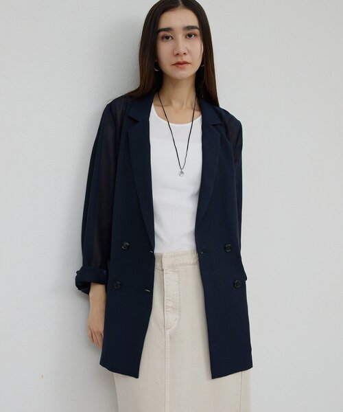 GALLARDAGALANTE（ガリャルダガランテ）の「【WEB限定】【サイズ展開あり】メッシュジャケット（テーラードジャケット・レディース・ネイビー/グレー・1/FREE）」の13枚目の写真