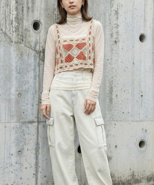 Belle Cie(ベルシー)の「ハンドメイド風クロシェ編みナチュラルビスチェ(その他トップス・レディース・ピンク/ブラウン・FREE)」の7枚目の写真