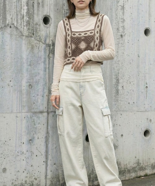 Belle Cie(ベルシー)の「ハンドメイド風クロシェ編みナチュラルビスチェ(その他トップス・レディース・ピンク/ブラウン・FREE)」の3枚目の写真
