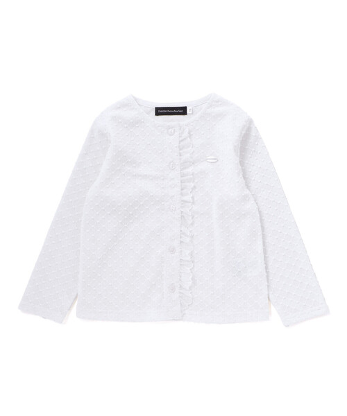 BeBe Petits Pois Vert(ベベプチポワヴェール)の「ポツポツ編み長袖チュールフリルカーディガン(カーディガン/ボレロ・キッズ・ブラック系その他/ホワイト・150cm/120cm/140cm/130cm)」の16枚目の写真