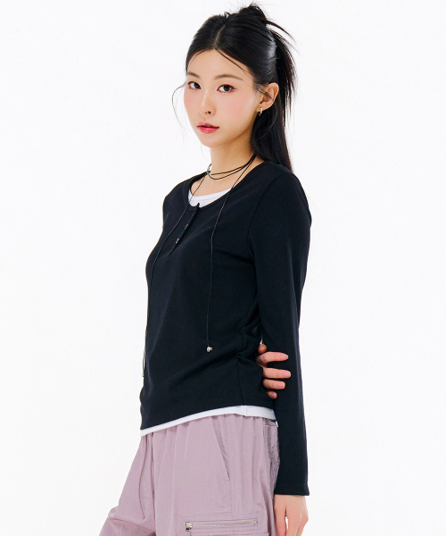 CHASECULT(チェイスカルト)の「レディースレイヤード長袖Tシャツ-FARG5161B03(Tシャツ/カットソー・レディース・ブラック・85/90/95)」の3枚目の写真