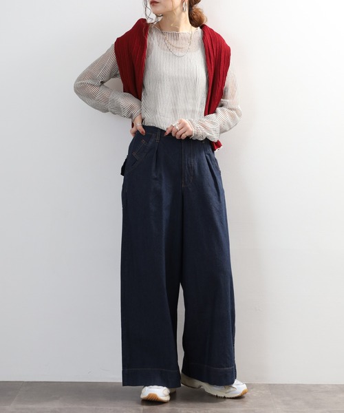 FUNALIVE(ファンアライブ)の「6.5oz ライトオンス デニム ワイドパンツ(その他パンツ・レディース・ネイビー/ワンウォッシュ・L/3L/LL/M)」の11枚目の写真