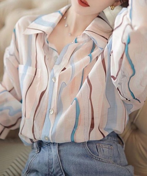SallyLunn(サリーラン)の「ニュアンスラインシャツ(シャツ/ブラウス・レディース・ライトピンク・LARGE/MEDIUM)」の2枚目の写真