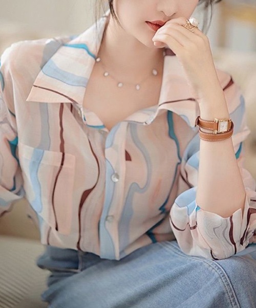SallyLunn(サリーラン)の「ニュアンスラインシャツ(シャツ/ブラウス・レディース・ライトピンク・LARGE/MEDIUM)」の3枚目の写真