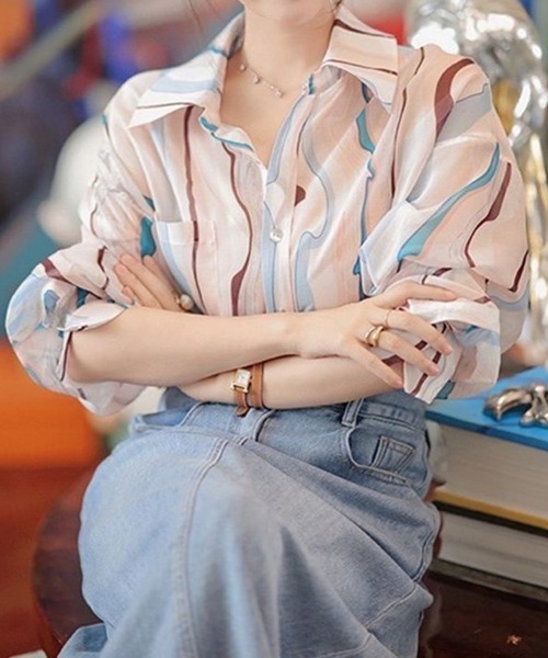 SallyLunn(サリーラン)の「ニュアンスラインシャツ(シャツ/ブラウス・レディース・ライトピンク・LARGE/MEDIUM)」の4枚目の写真