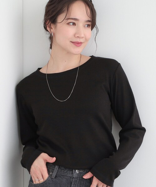 SHOO・LA・RUE(シューラルー)の「ベーシック テレコクルーネックインナー(Tシャツ/カットソー・レディース・ブラック/ホワイト・04/01/02/03)」の2枚目の写真