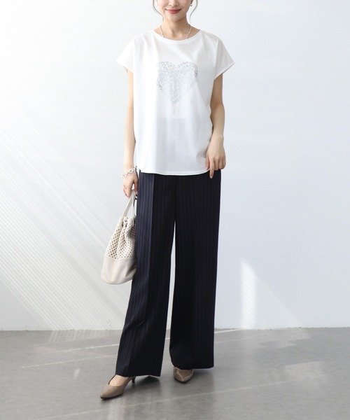 Jines（ジネス）の「ハートロゴTシャツ（Tシャツ/カットソー・レディース・チャコールグレー/ホワイト・38）」の4枚目の写真