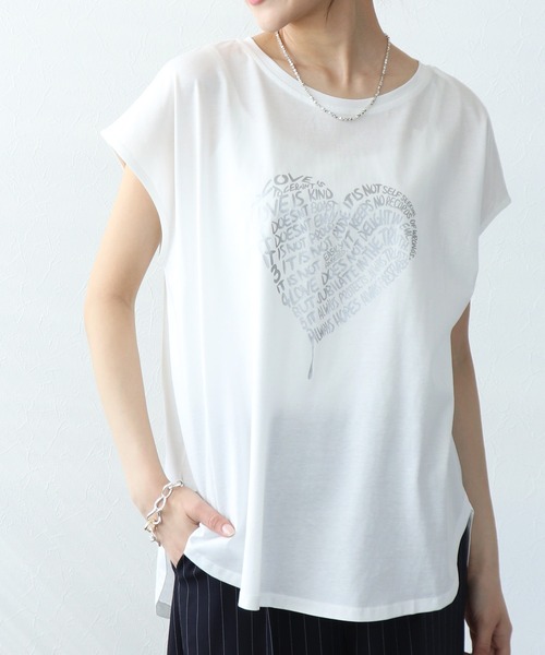 Jines（ジネス）の「ハートロゴTシャツ（Tシャツ/カットソー・レディース・チャコールグレー/ホワイト・38）」の7枚目の写真