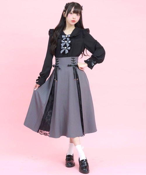 Secret Honey(シークレットハニー)の「レース切替ミディスカート(スカート・レディース・グレー/ストライプ・MEDIUM)」の7枚目の写真