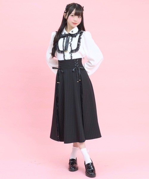 Secret Honey(シークレットハニー)の「レース切替ミディスカート(スカート・レディース・グレー/ストライプ・MEDIUM)」の8枚目の写真
