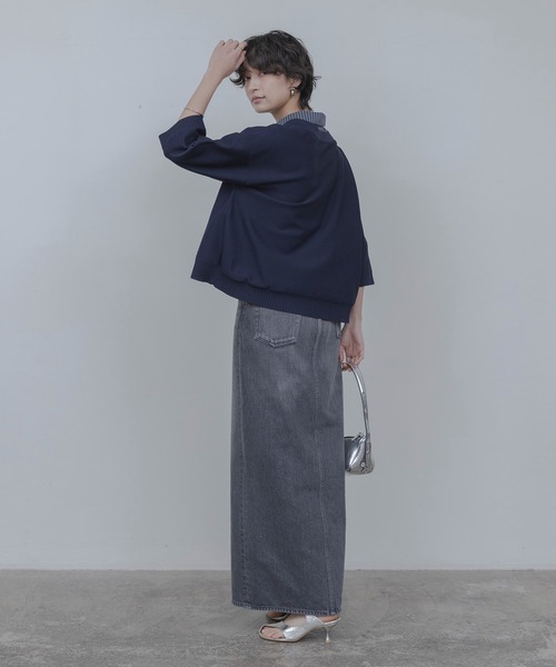 Eimee Law（エイミーロウ）の「シャツレイヤードニットトップス（ニット/セーター・レディース・ダークネイビー/アイボリー/ベージュ・FREE）」の5枚目の写真