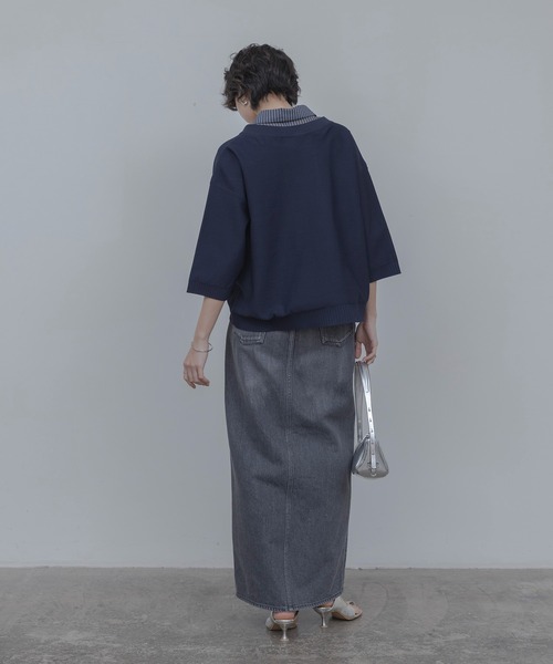 Eimee Law（エイミーロウ）の「シャツレイヤードニットトップス（ニット/セーター・レディース・ダークネイビー/アイボリー/ベージュ・FREE）」の6枚目の写真