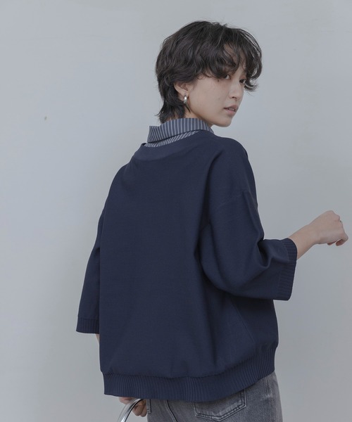 Eimee Law（エイミーロウ）の「シャツレイヤードニットトップス（ニット/セーター・レディース・ダークネイビー/アイボリー/ベージュ・FREE）」の9枚目の写真
