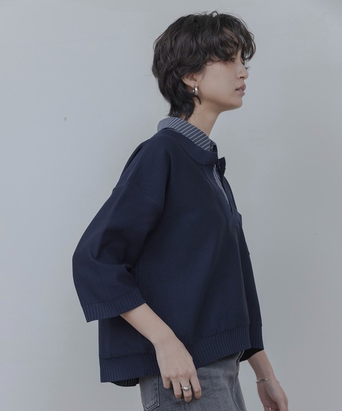 Eimee Law（エイミーロウ）の「シャツレイヤードニットトップス（ニット/セーター・レディース・ダークネイビー/アイボリー/ベージュ・FREE）」の10枚目の写真