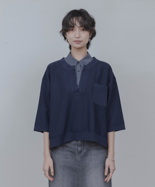 Eimee Law（エイミーロウ）の「シャツレイヤードニットトップス（ニット/セーター・レディース・ダークネイビー/アイボリー/ベージュ・FREE）」の12枚目の写真