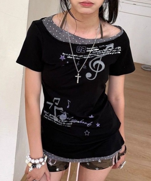 Vipoa(ヴィポア)の「レイヤーデザインY2Kカットソー(Tシャツ/カットソー・レディース・ブラック・FREE)」の4枚目の写真