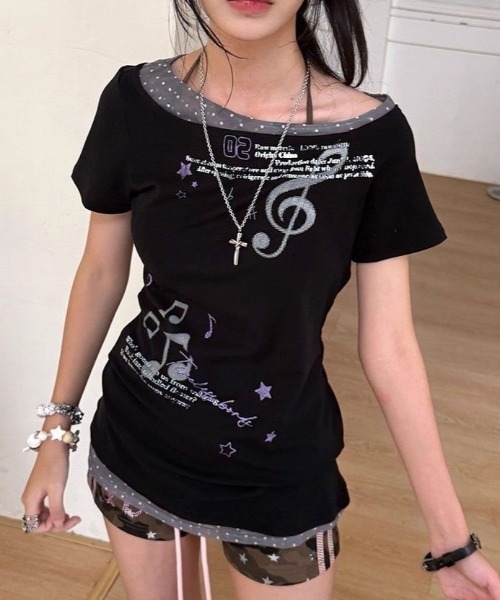Vipoa(ヴィポア)の「レイヤーデザインY2Kカットソー(Tシャツ/カットソー・レディース・ブラック・FREE)」の5枚目の写真