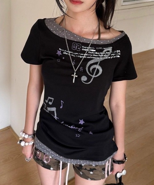 Vipoa(ヴィポア)の「レイヤーデザインY2Kカットソー(Tシャツ/カットソー・レディース・ブラック・FREE)」の10枚目の写真