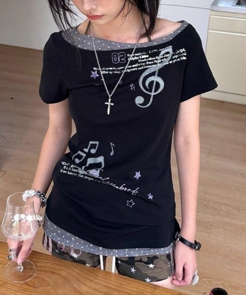 Vipoa(ヴィポア)の「レイヤーデザインY2Kカットソー(Tシャツ/カットソー・レディース・ブラック・FREE)」の11枚目の写真