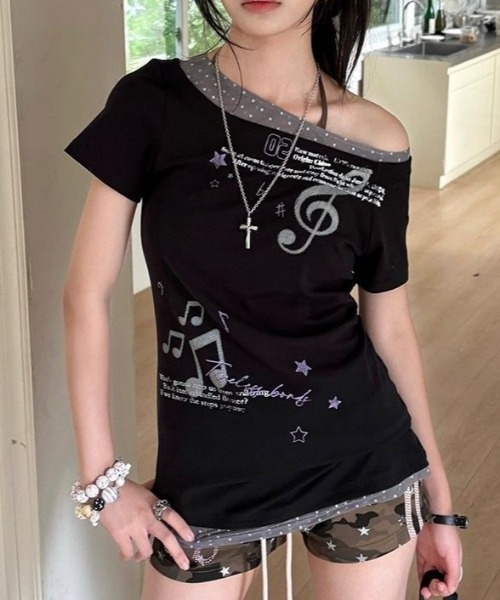Vipoa(ヴィポア)の「レイヤーデザインY2Kカットソー(Tシャツ/カットソー・レディース・ブラック・FREE)」の14枚目の写真