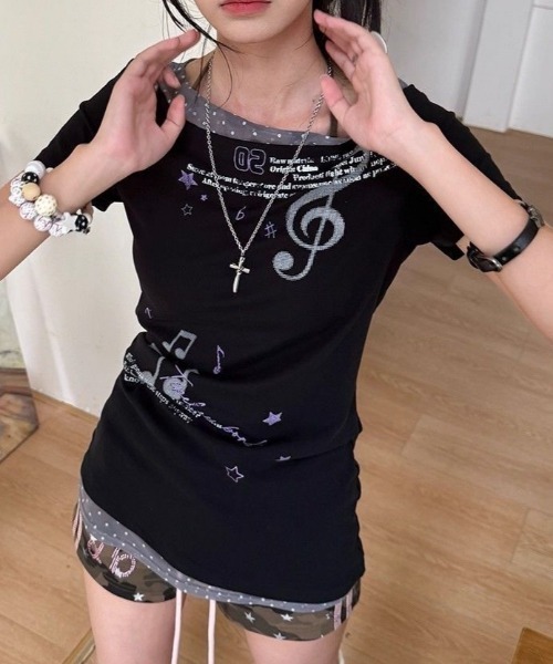 Vipoa(ヴィポア)の「レイヤーデザインY2Kカットソー(Tシャツ/カットソー・レディース・ブラック・FREE)」の15枚目の写真