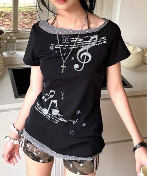 Vipoa(ヴィポア)の「レイヤーデザインY2Kカットソー(Tシャツ/カットソー・レディース・ブラック・FREE)」の16枚目の写真
