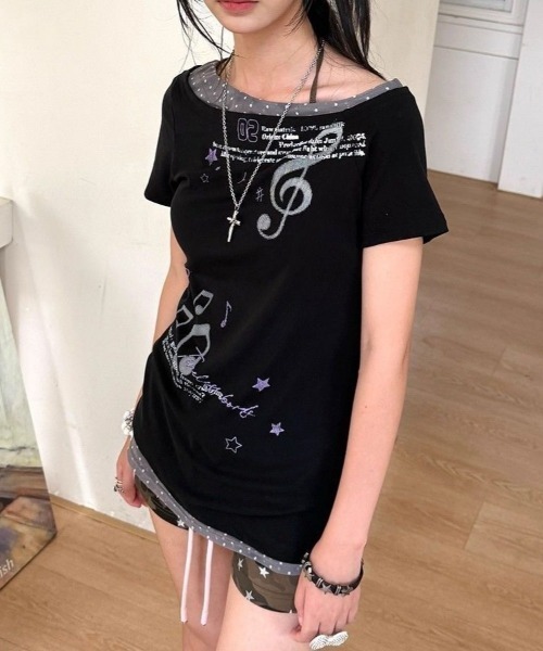Vipoa(ヴィポア)の「レイヤーデザインY2Kカットソー(Tシャツ/カットソー・レディース・ブラック・FREE)」の17枚目の写真