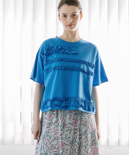POU DOU DOU(プードゥドゥ)の「ランダムフリルボーダーTee(Tシャツ/カットソー・レディース・ブラック/ブルー/オフホワイト・3)」の7枚目の写真