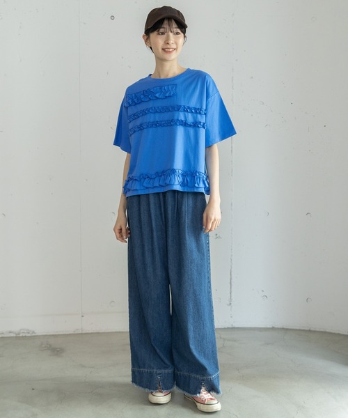 POU DOU DOU(プードゥドゥ)の「ランダムフリルボーダーTee(Tシャツ/カットソー・レディース・ブラック/ブルー/オフホワイト・3)」の8枚目の写真